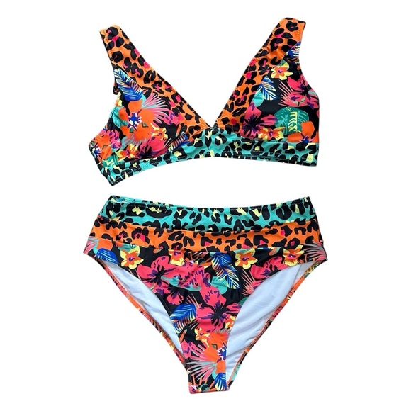 Hilinker Women’s High-Waisted Bikini Cut-Out Sports Crop Top Swimsuit Set, XL - Picture 3 of 14